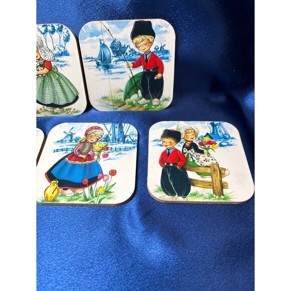 Vintage Set of Five Coaster with Dutch Themed Children Design - Picture 3 of 4